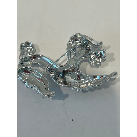 VTG GERRYS Crouching Poodle Dog Pin Silver Tone Blue Gem Rhinestone Eyes Brooch - Picture 5 of 8